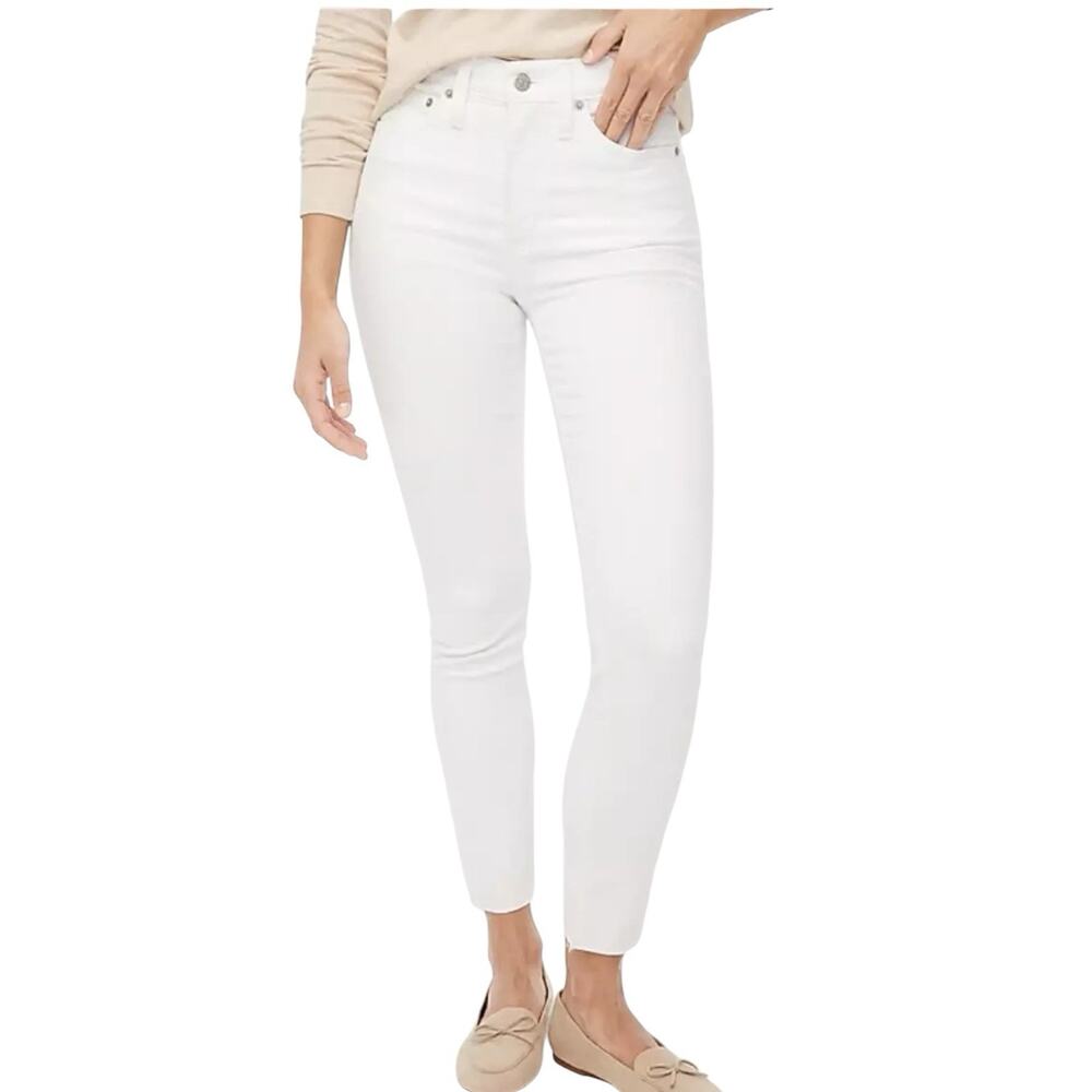 NWD J. Crew 10" High Rise Skinny White Jeans Raw Hem Womens Sz 34